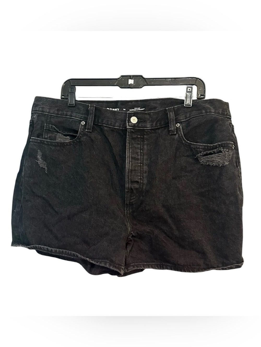 Old Navy Denim Shorts Womens 14 Black High Rise Slouchy Straight Distressed